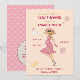 Retro Moeder Blond 2 Baby Shower Feest Uitnodiging