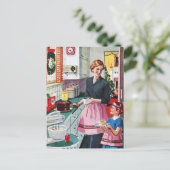 retro  Moeder Dochter die taart eet Briefkaart (Staand voorkant)