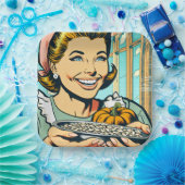 Retro moeder met Bord van Halloween pompoenpitten (Feest)