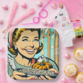 Retro moeder met Bord van Halloween pompoenpitten (Feest)