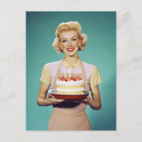 Retro moeder met een feestcake