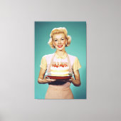 Retro moeder met een feestelijke taart canvas afdruk (Voorkant)