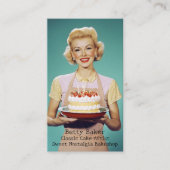 Retro moeder met een feestelijke taart visitekaartje (Voorkant)