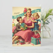Retro Moederdag Flat Holiday Kaart (Staand voorkant)