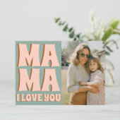 Retro Moederdag foto blauw roze Kaart (Staand voorkant)