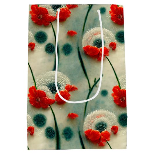Retro Mohnblumen  Mittlere Geschenktüte Medium Cadeauzakje (Achterkant)
