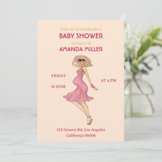 Retro Mommy Blonde Baby shower Party Invitation (Debout devant)