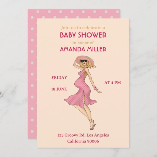 Retro Mommy Blonde Baby shower Party Invitation (Devant / Derrière)