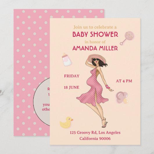 Retro Mommy Brunette2 Baby shower Party Invitation (Devant / Derrière)