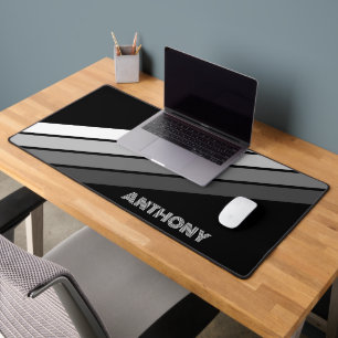 Retro Monochroom Grijs Wit Strepen Kunst op Zwart Bureaumat