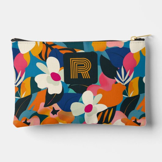 Retro Monogram 70s Boho Modern Bloemen Patroon Etui (Achterkant)