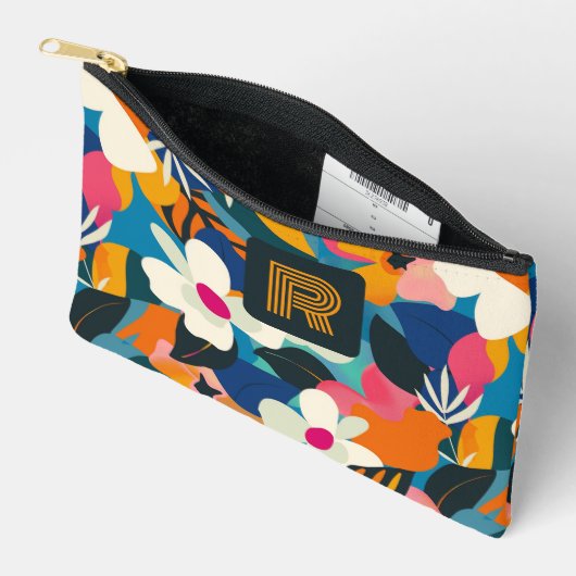 Retro Monogram 70s Boho Modern Bloemen Patroon Etui (Open)