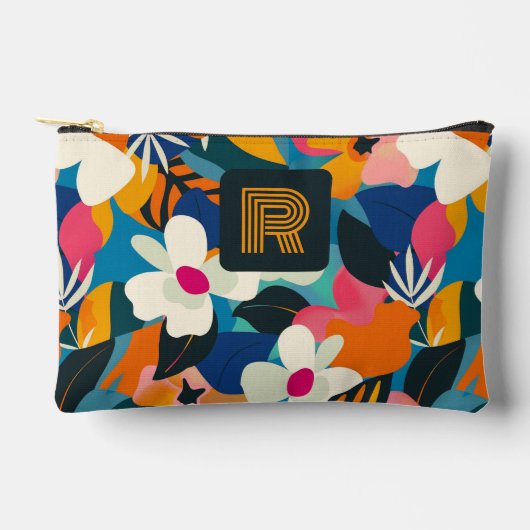 Retro Monogram 70s Boho Modern Bloemen Patroon Etui (Voorkant)