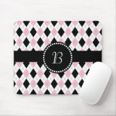 Retro Monogram Argyle Patroon Roze Zwart wit Muismat (Met muis)