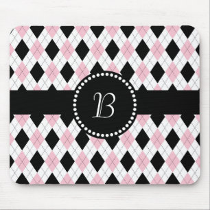 Retro Monogram Argyle Patroon Roze Zwart wit Muismat