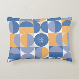 Retro Monogram Blauw Geel Mid-Century Cirkels Accent Kussen
