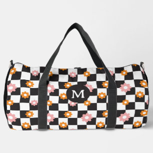 Retro Monogram Daisy Flower Checkerboard Patroon Plunjezak