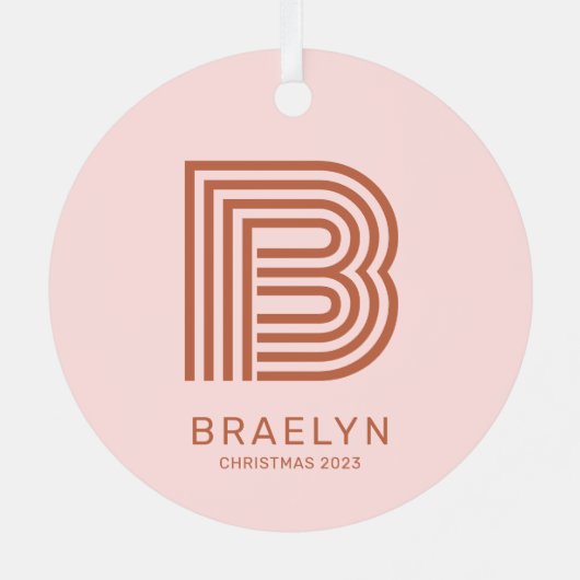 Retro Monogram en Roze Terracotta Kerstmis Metalen Ornament (Achterkant)