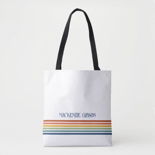 Retro Monogram Minimalistische Strepen Draagtas (Voorkant)