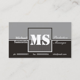 Retro Monogram noir gris cartes de visite blancs