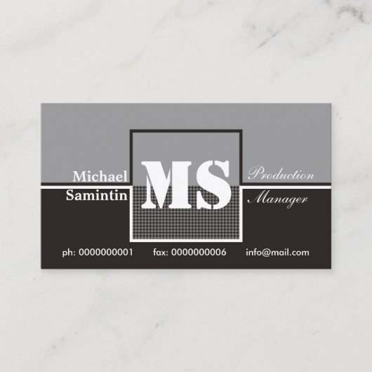 Retro Monogram noir gris cartes de visite blancs (Devant)