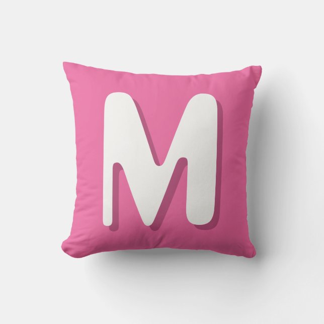 Retro Monogram Pink White Kussen (Voorkant)