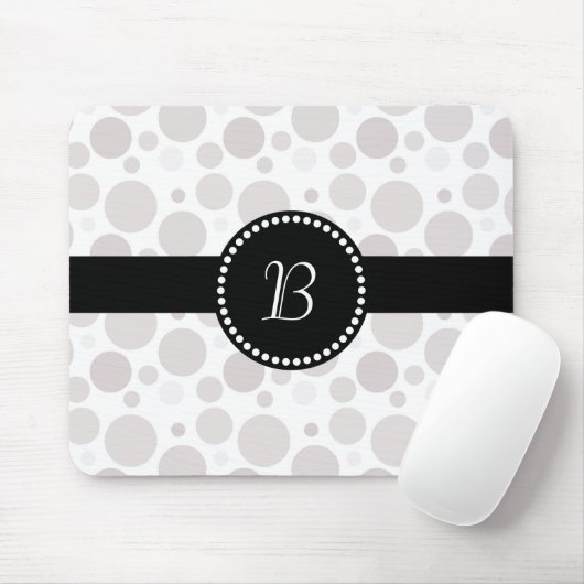  Retro Monogram White en Silver Polka Dot Muismat (Met muis)
