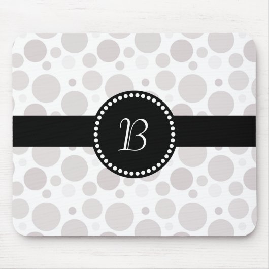 Retro Monogram White en Silver Polka Dot Muismat (Voorkant)