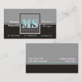Retro Monogram zwart grijs blauw visitekaartjes (Voorkant / Achterkant)
