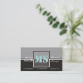 Retro Monogram zwart grijs blauw visitekaartjes (Staand voorkant)