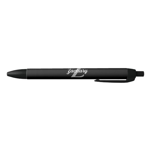Retro Monogram zwart, grijs, gepersonaliseerd Zwarte Inkt Pen (Bodem)