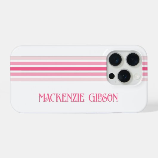 Retro Monogrammed Minimalist Pink Stripes (Verso Horizontal)