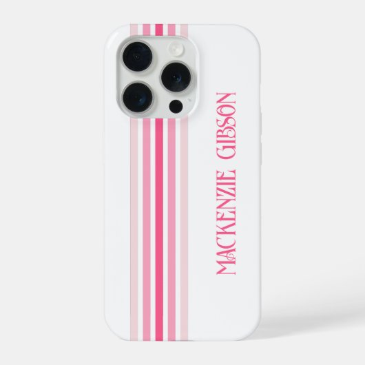 Retro Monogrammed Minimalist Pink Stripes (Verso)