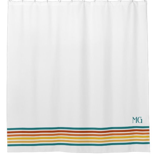 Retro Monogrammed Minimalist Stripes Douchegordijn (Voorkant)