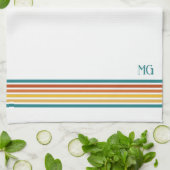 Retro Monogrammed Minimalist Stripes Theedoek (Gevouwen)