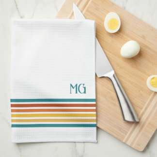 Retro Monogrammed Minimalist Stripes Theedoek