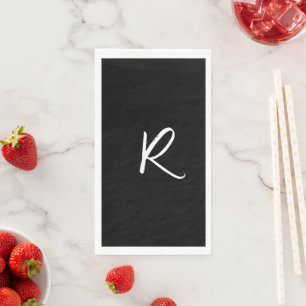 Retro Monogrammen Letter Zwart Wit Initiaal Trouwe Servet