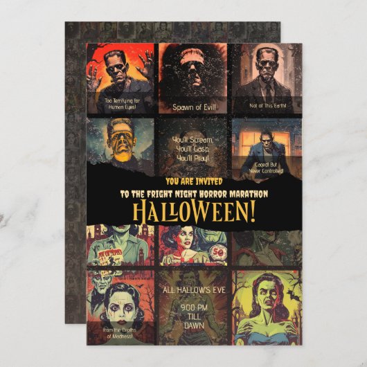 Retro Monster Film Horror Halloween Party Kaart (Voorkant / Achterkant)