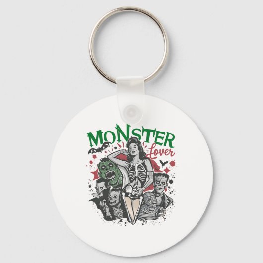 Retro Monster Lover Halloween Spooky Seizoen Sleutelhanger (Voorkant)