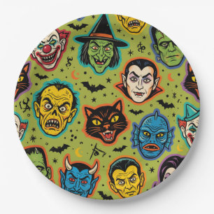 Retro Monster Mask Halloween Papieren Bordje