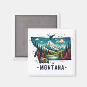 Retro Montana staatskaart Magneet (Voorkant / Achterkant)