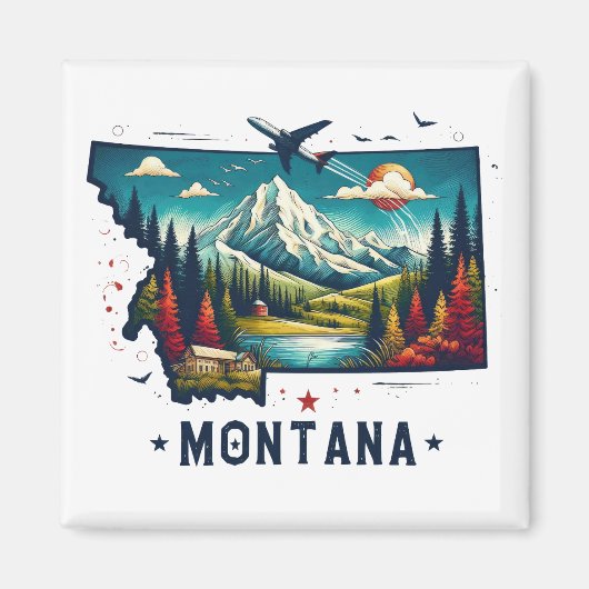 Retro Montana staatskaart Magneet (Voorkant)