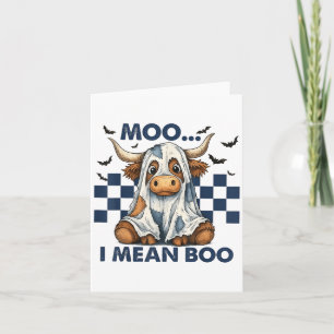 Retro Moo Ik bedoel Boo Blue Denim Funny Halloween Kaart