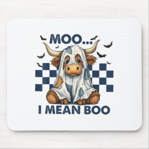 Retro Moo Ik bedoel Boo Blue Denim Funny Halloween Muismat