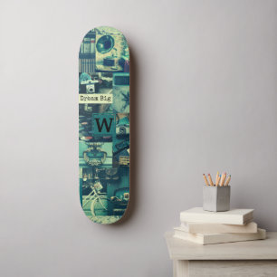 Retro Mood Board Tech Collage Monogram Skateboard