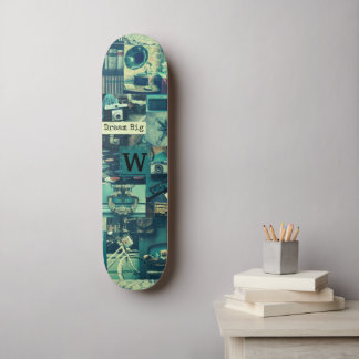 Retro Mood Board  Tech Collage Monogram Skateboard