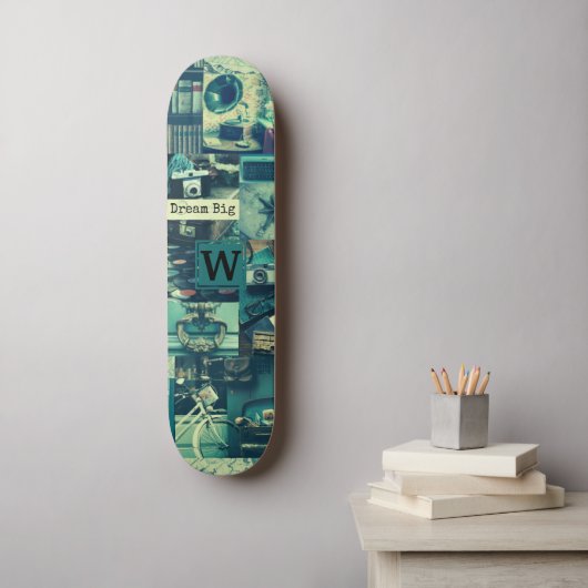 Retro Mood Board  Tech Collage Monogram Skateboard (Muurkunst)