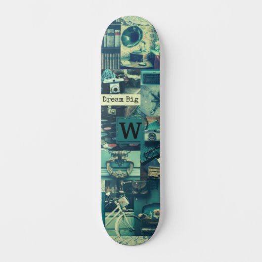 Retro Mood Board  Tech Collage Monogram Skateboard (Voorkant)