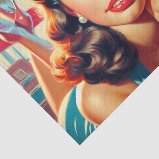 Retro Mooi Amerikaans Meisje Tissuepapier (Detail)