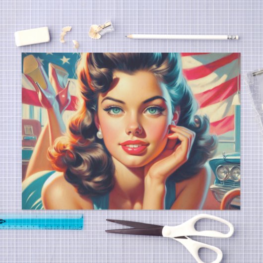 Retro Mooi Amerikaans Meisje Tissuepapier (Craft)